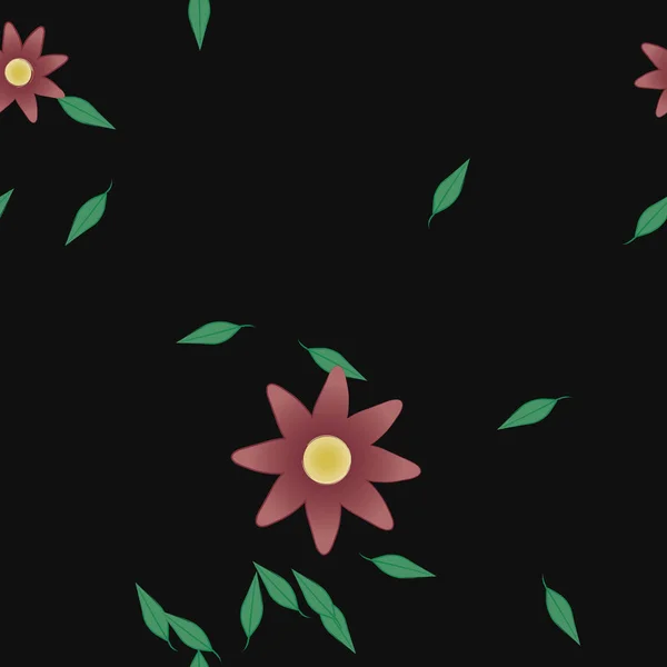 Vector Ilustración Flores Verano Pétalos Con Hojas Fondo Botánico — Vector de stock