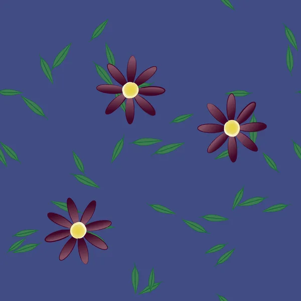 Vector Ilustración Flores Verano Pétalos Con Hojas Fondo Botánico — Vector de stock