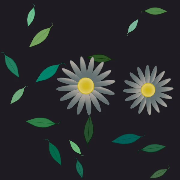 Vector Illustratie Van Zomerbloemen Bloemblaadjes Met Bladeren Botanische Achtergrond — Stockvector