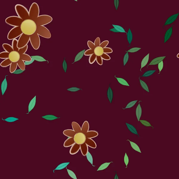 Vector Illustratie Van Zomerbloemen Bloemblaadjes Met Bladeren Botanische Achtergrond — Stockvector