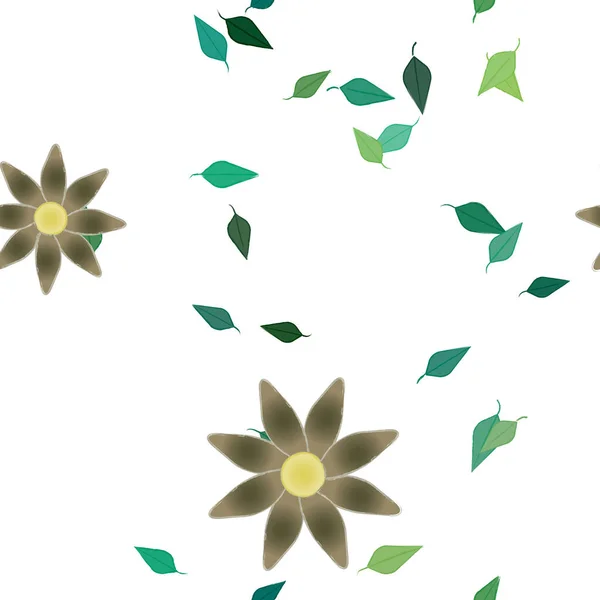 Illustrazione Vettoriale Fiori Estivi Petali Con Foglie Sfondo Botanico — Vettoriale Stock