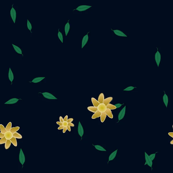 Illustration Vectorielle Pétales Fleurs Été Avec Feuilles Fond Botanique — Image vectorielle