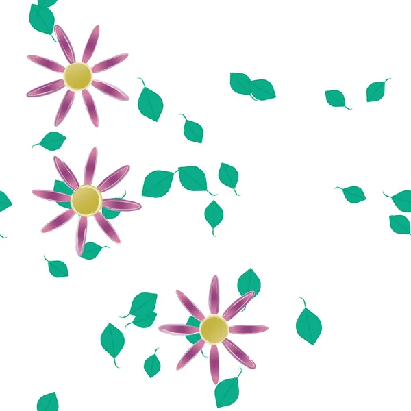 Illustrazione Vettoriale Fiori Estivi Petali Con Foglie Sfondo Botanico — Vettoriale Stock