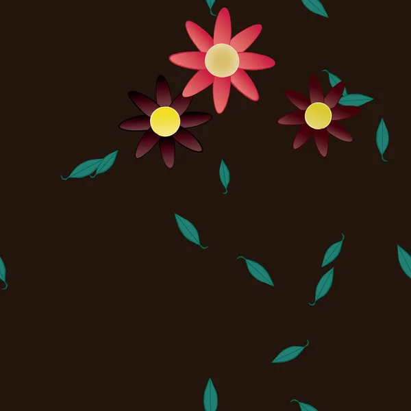 Vector Illustratie Van Zomerbloemen Bloemblaadjes Met Bladeren Botanische Achtergrond — Stockvector