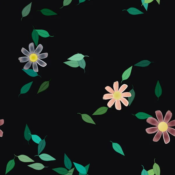 Vector Ilustración Flores Verano Pétalos Con Hojas Fondo Botánico — Vector de stock