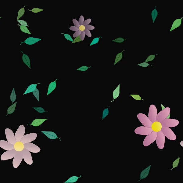 Illustration Vectorielle Pétales Fleurs Été Avec Feuilles Fond Botanique — Image vectorielle