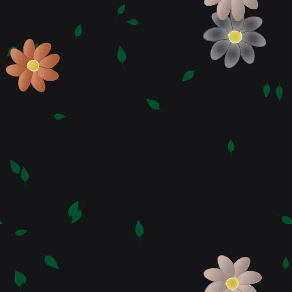 Векторная Иллюстрация Летних Цветов Лепестки Листьями Ботанический Фон — стоковый вектор