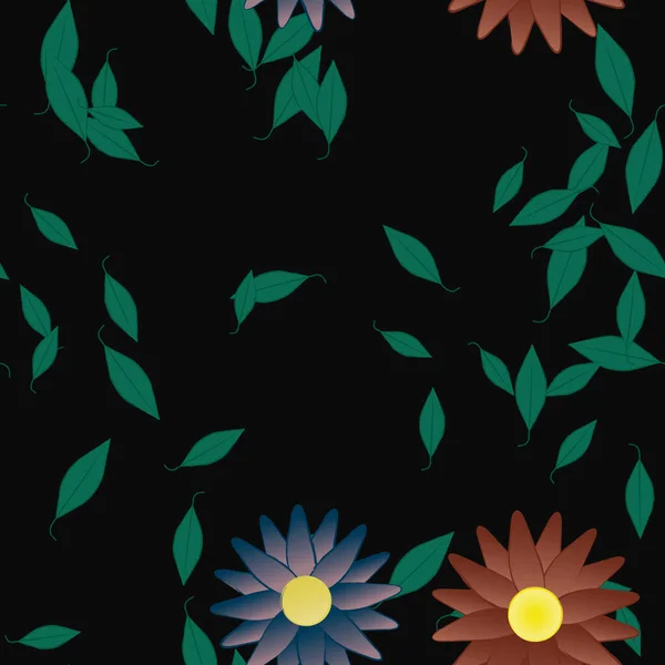 Vector Ilustración Flores Verano Pétalos Con Hojas Fondo Botánico — Archivo Imágenes Vectoriales