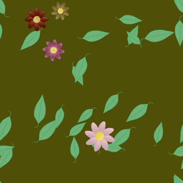 Vector Ilustración Flores Verano Pétalos Con Hojas Fondo Botánico — Vector de stock