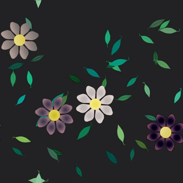 Vector Ilustración Flores Verano Pétalos Con Hojas Fondo Botánico — Archivo Imágenes Vectoriales