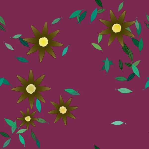 Illustration Vectorielle Pétales Fleurs Été Avec Feuilles Fond Botanique — Image vectorielle