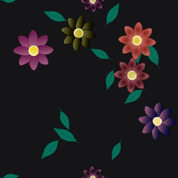 Vector Ilustración Flores Verano Pétalos Con Hojas Fondo Botánico — Archivo Imágenes Vectoriales