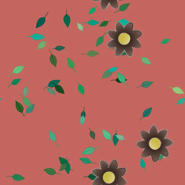 Illustrazione Vettoriale Fiori Estivi Petali Con Foglie Sfondo Botanico — Vettoriale Stock