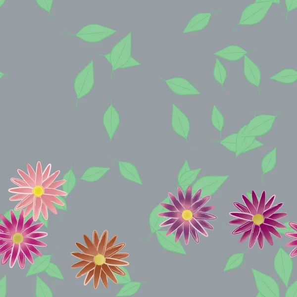 Vektor Illustration Von Sommerblumen Blütenblätter Mit Blättern Botanischer Hintergrund — Stockvektor