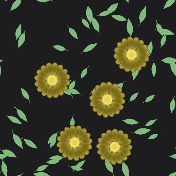 Vector Illustratie Van Zomerbloemen Bloemblaadjes Met Bladeren Botanische Achtergrond — Stockvector