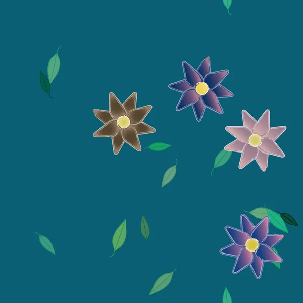 Vector Illustratie Van Zomerbloemen Bloemblaadjes Met Bladeren Botanische Achtergrond — Stockvector