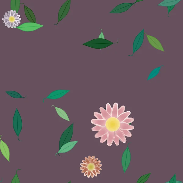 Vector Ilustración Flores Verano Pétalos Con Hojas Fondo Botánico — Vector de stock