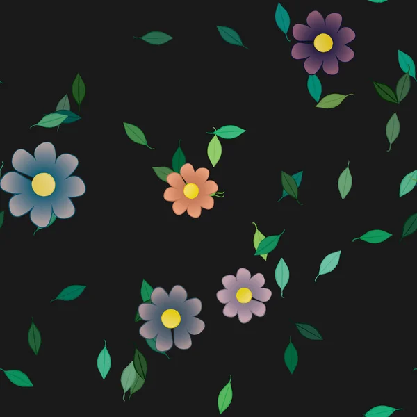 Vector Ilustración Flores Verano Pétalos Con Hojas Fondo Botánico — Archivo Imágenes Vectoriales