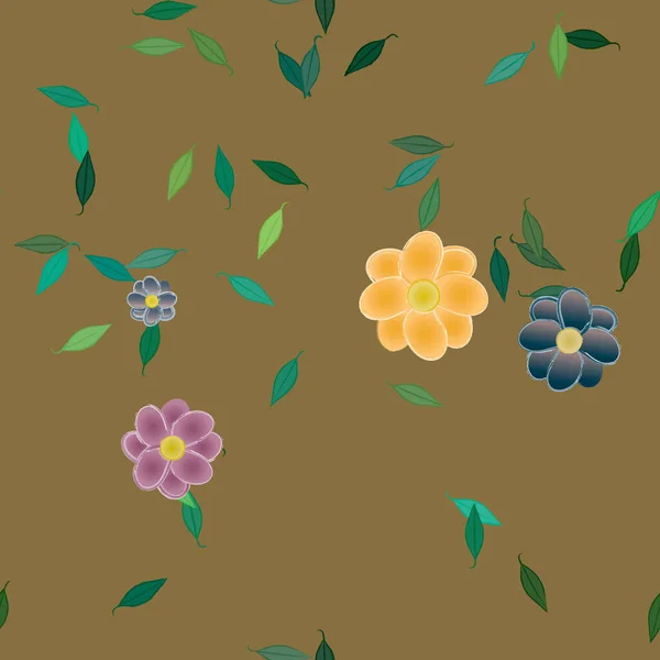 Vektor Illustration Von Sommerblumen Blütenblätter Mit Blättern Botanischer Hintergrund — Stockvektor