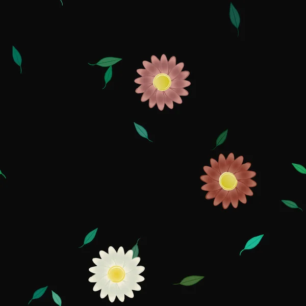 Vector Ilustración Flores Verano Pétalos Con Hojas Fondo Botánico — Vector de stock