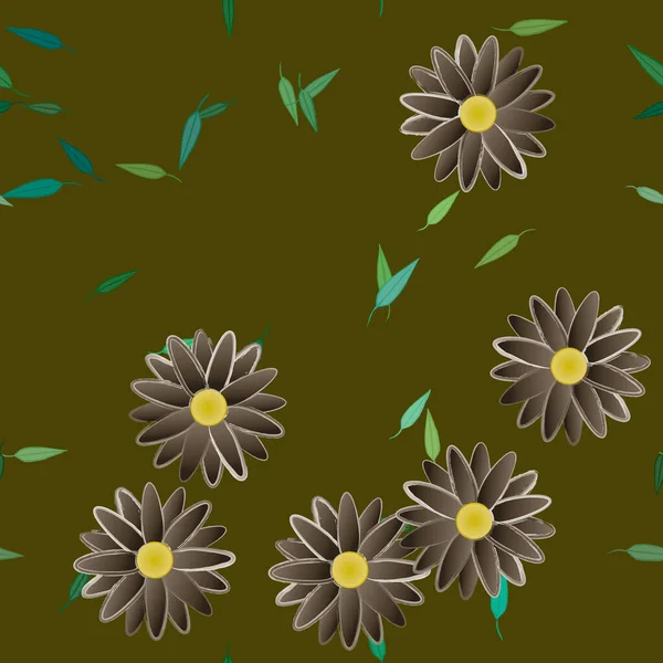 Vector Illustratie Van Zomerbloemen Bloemblaadjes Met Bladeren Botanische Achtergrond — Stockvector