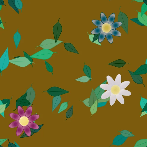 Vector Ilustración Flores Verano Pétalos Con Hojas Fondo Botánico — Vector de stock