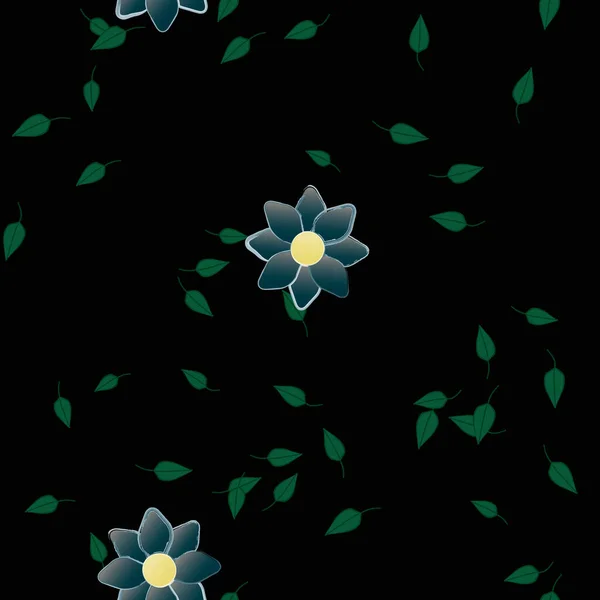 Vector Ilustración Flores Verano Pétalos Con Hojas Fondo Botánico — Vector de stock