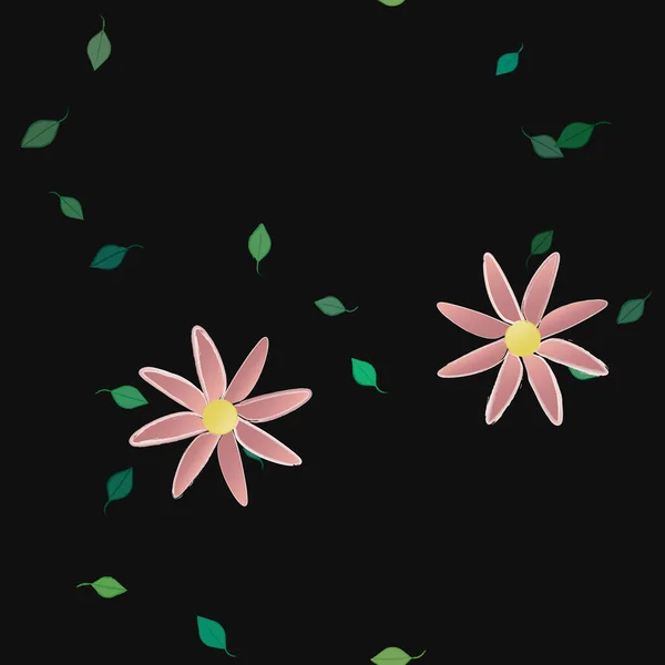 Vector Ilustración Flores Verano Pétalos Con Hojas Fondo Botánico — Archivo Imágenes Vectoriales