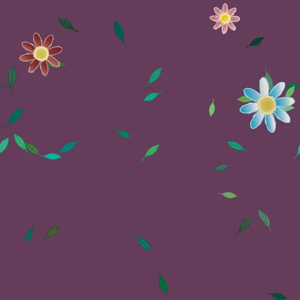 Illustration Vectorielle Pétales Fleurs Été Avec Feuilles Fond Botanique — Image vectorielle