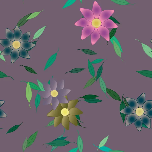 Illustrazione Vettoriale Fiori Estivi Petali Con Foglie Sfondo Botanico — Vettoriale Stock