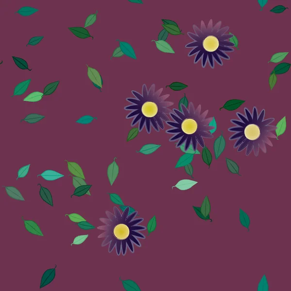 Vector Illustratie Van Zomerbloemen Bloemblaadjes Met Bladeren Botanische Achtergrond — Stockvector