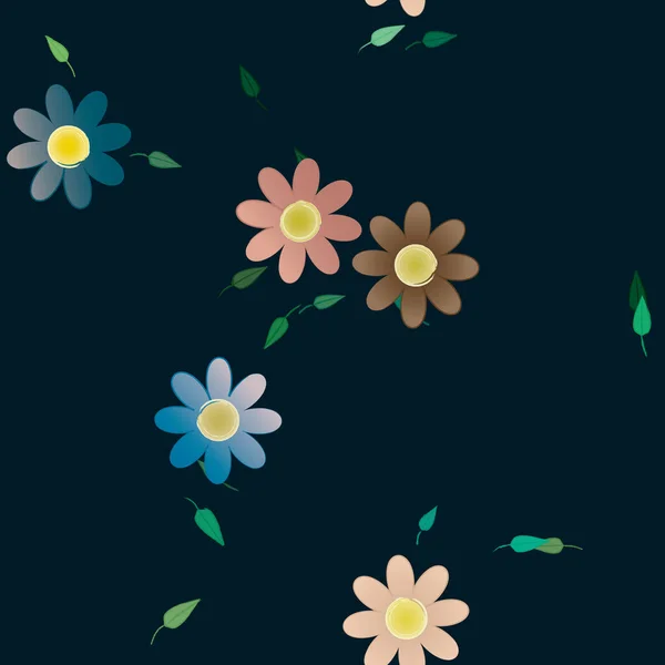 Διανυσματική Απεικόνιση Των Καλοκαιρινών Λουλουδιών Πέταλα Φύλλα Βοτανικό Υπόβαθρο — Διανυσματικό Αρχείο
