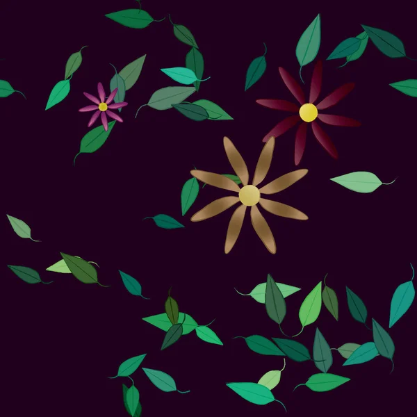 Illustration Vectorielle Pétales Fleurs Été Avec Feuilles Fond Botanique — Image vectorielle