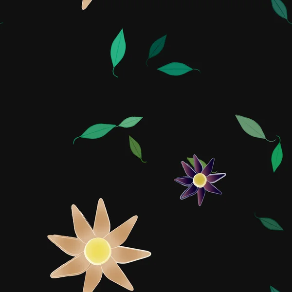 Vector Ilustración Flores Verano Pétalos Con Hojas Fondo Botánico — Vector de stock