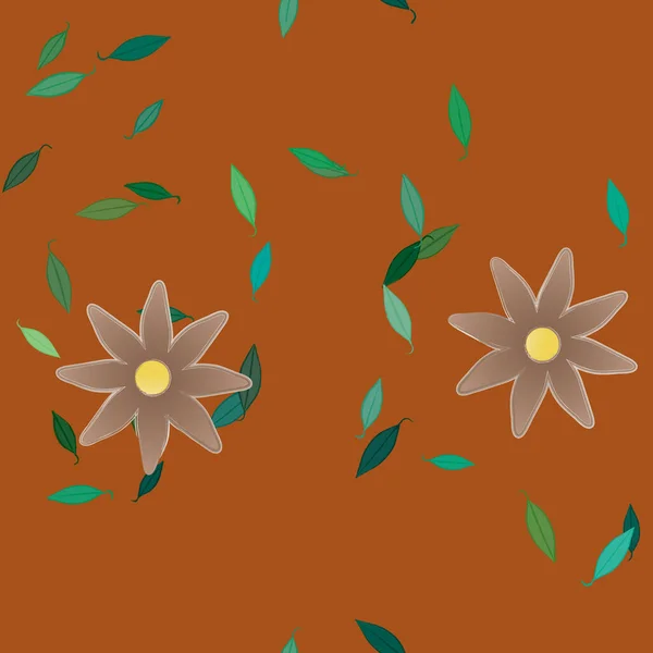 Vector Illustratie Van Zomerbloemen Bloemblaadjes Met Bladeren Botanische Achtergrond — Stockvector