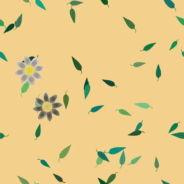 Illustration Vectorielle Pétales Fleurs Été Avec Feuilles Fond Botanique — Image vectorielle