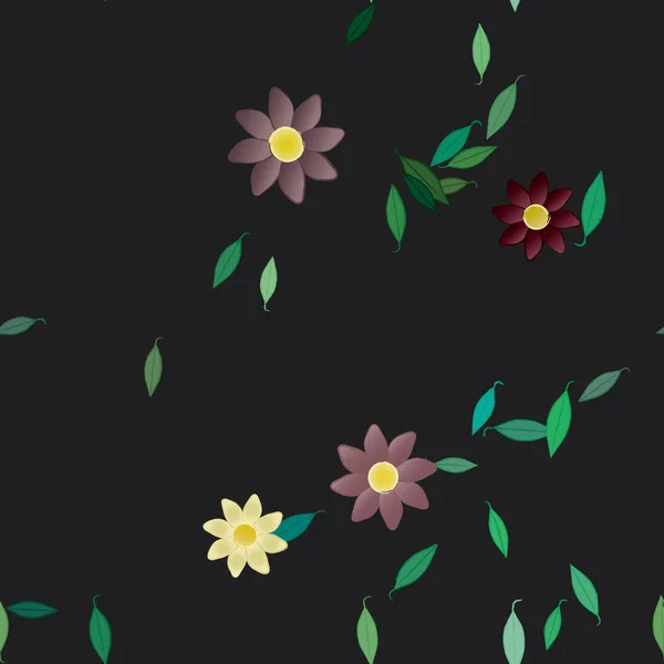 Vector Ilustración Flores Verano Pétalos Con Hojas Fondo Botánico — Vector de stock