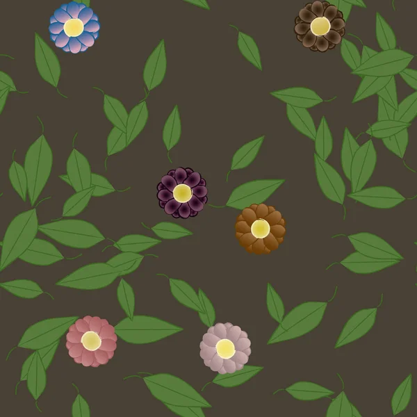 Vector Illustratie Van Zomerbloemen Bloemblaadjes Met Bladeren Botanische Achtergrond — Stockvector