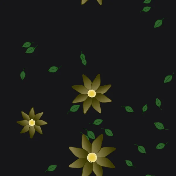 Illustration Vectorielle Pétales Fleurs Été Avec Feuilles Fond Botanique — Image vectorielle