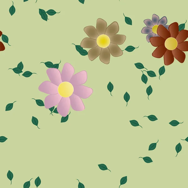 Illustration Vectorielle Pétales Fleurs Été Avec Feuilles Fond Botanique — Image vectorielle