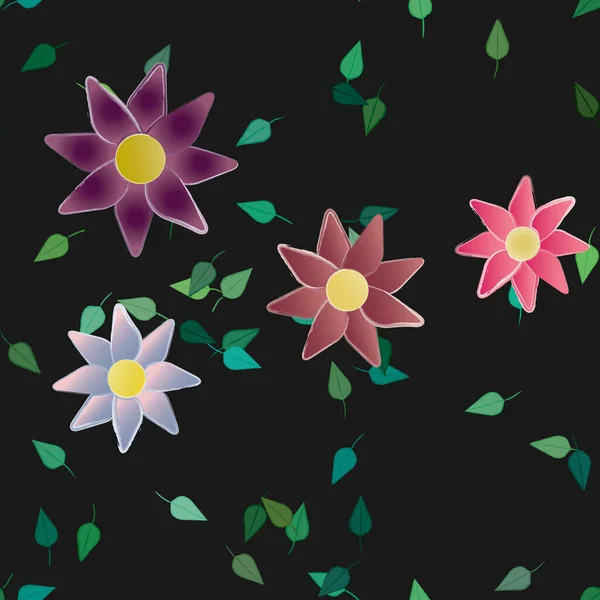 Illustration Vectorielle Pétales Fleurs Été Avec Feuilles Fond Botanique — Image vectorielle