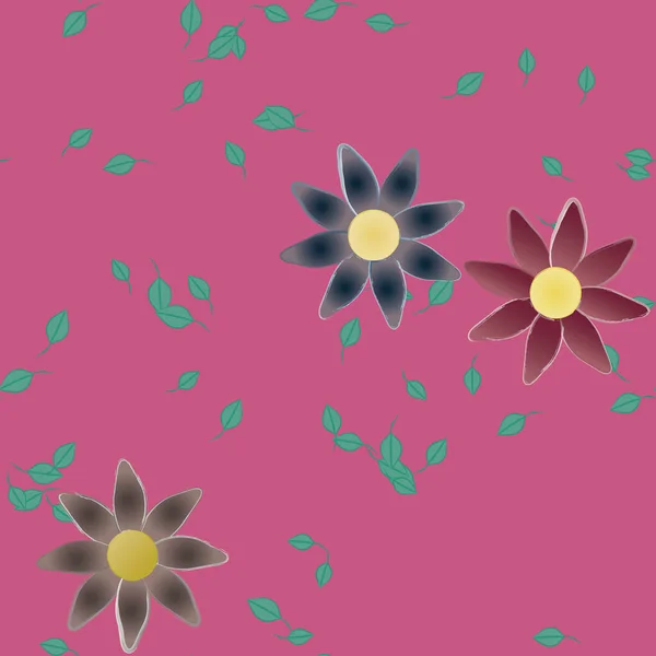 Vector Ilustración Flores Verano Pétalos Con Hojas Fondo Botánico — Vector de stock