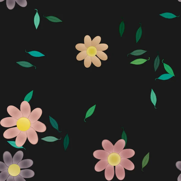 Vector Ilustración Flores Verano Pétalos Con Hojas Fondo Botánico — Archivo Imágenes Vectoriales