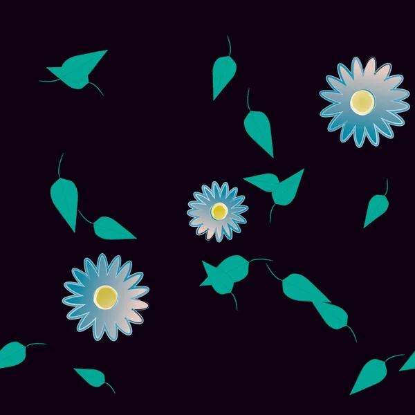 Vector Ilustración Flores Verano Pétalos Con Hojas Fondo Botánico — Vector de stock