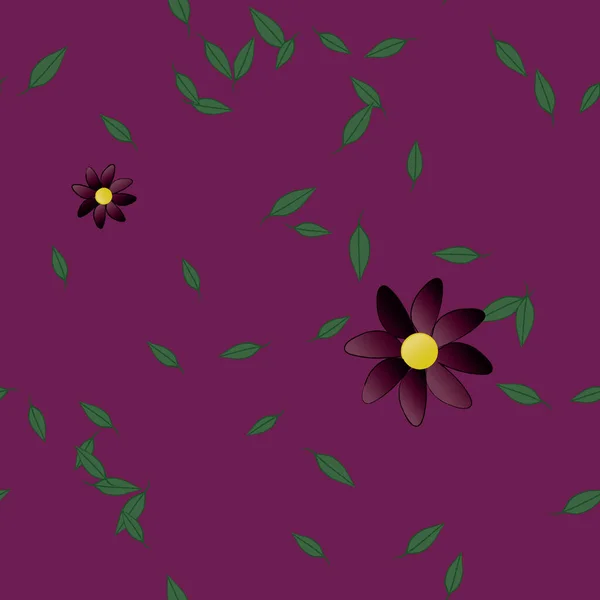 Vector Ilustración Flores Verano Pétalos Con Hojas Fondo Botánico — Vector de stock