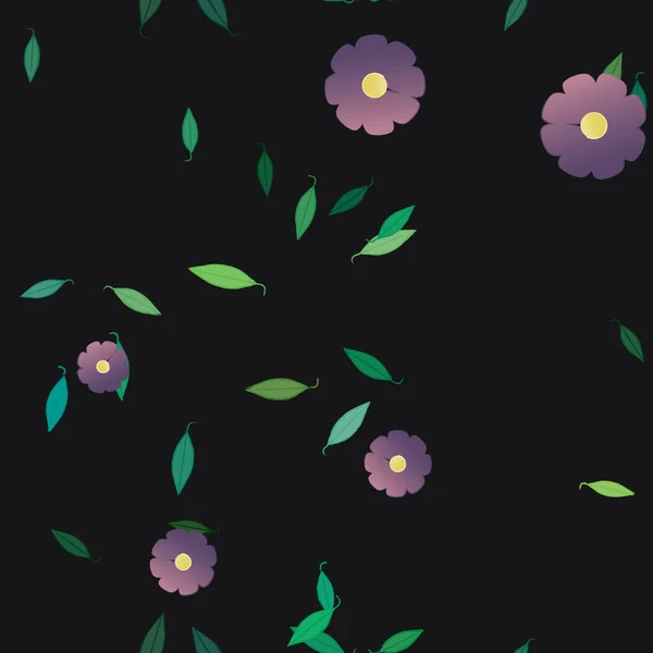 Vector Illustratie Van Zomerbloemen Bloemblaadjes Met Bladeren Botanische Achtergrond — Stockvector