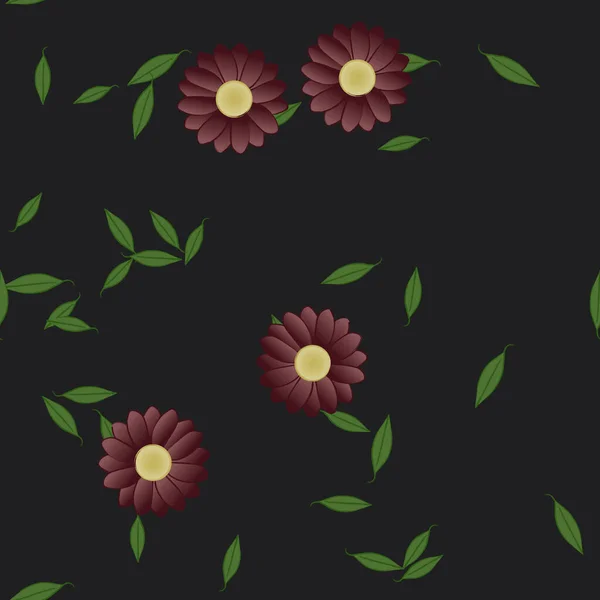 Vector Ilustración Flores Verano Pétalos Con Hojas Fondo Botánico — Vector de stock