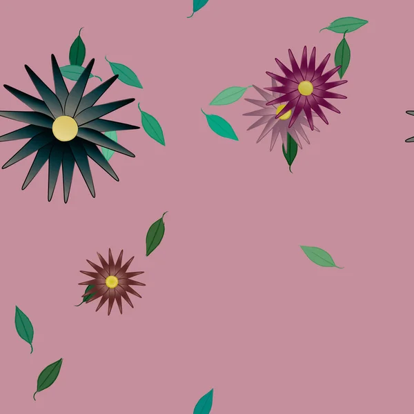 Vector Illustratie Van Zomerbloemen Bloemblaadjes Met Bladeren Botanische Achtergrond — Stockvector