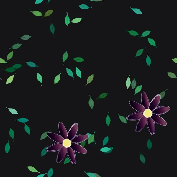 Vector Ilustración Flores Verano Pétalos Con Hojas Fondo Botánico — Vector de stock