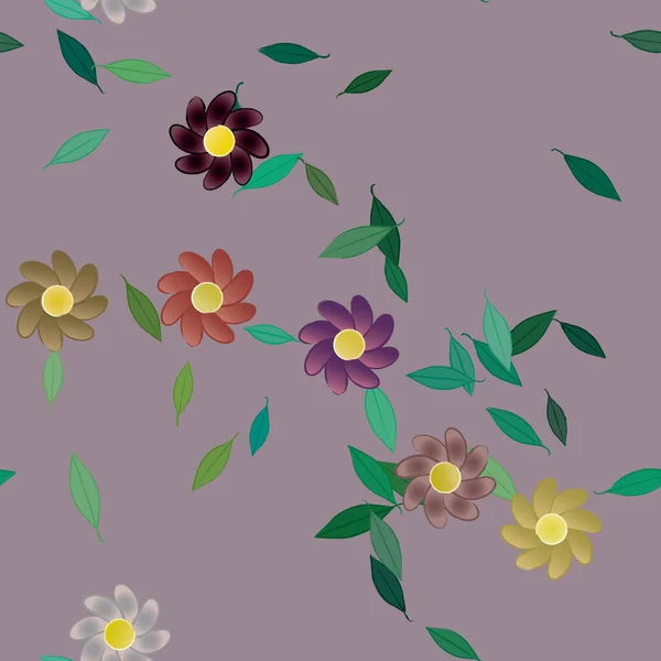 Vector Ilustración Flores Verano Pétalos Con Hojas Fondo Botánico — Vector de stock